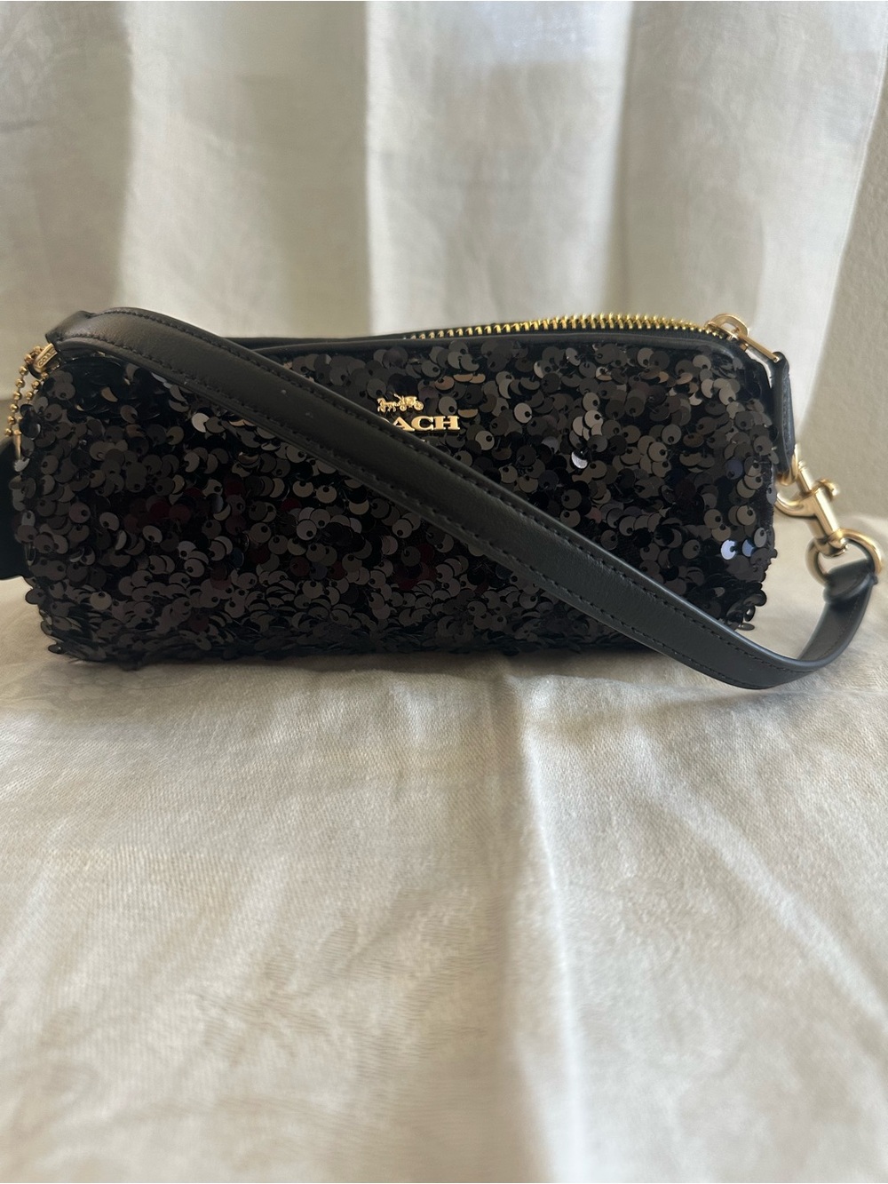 COACH Black Sequin Crossbody with Gold Hardware
